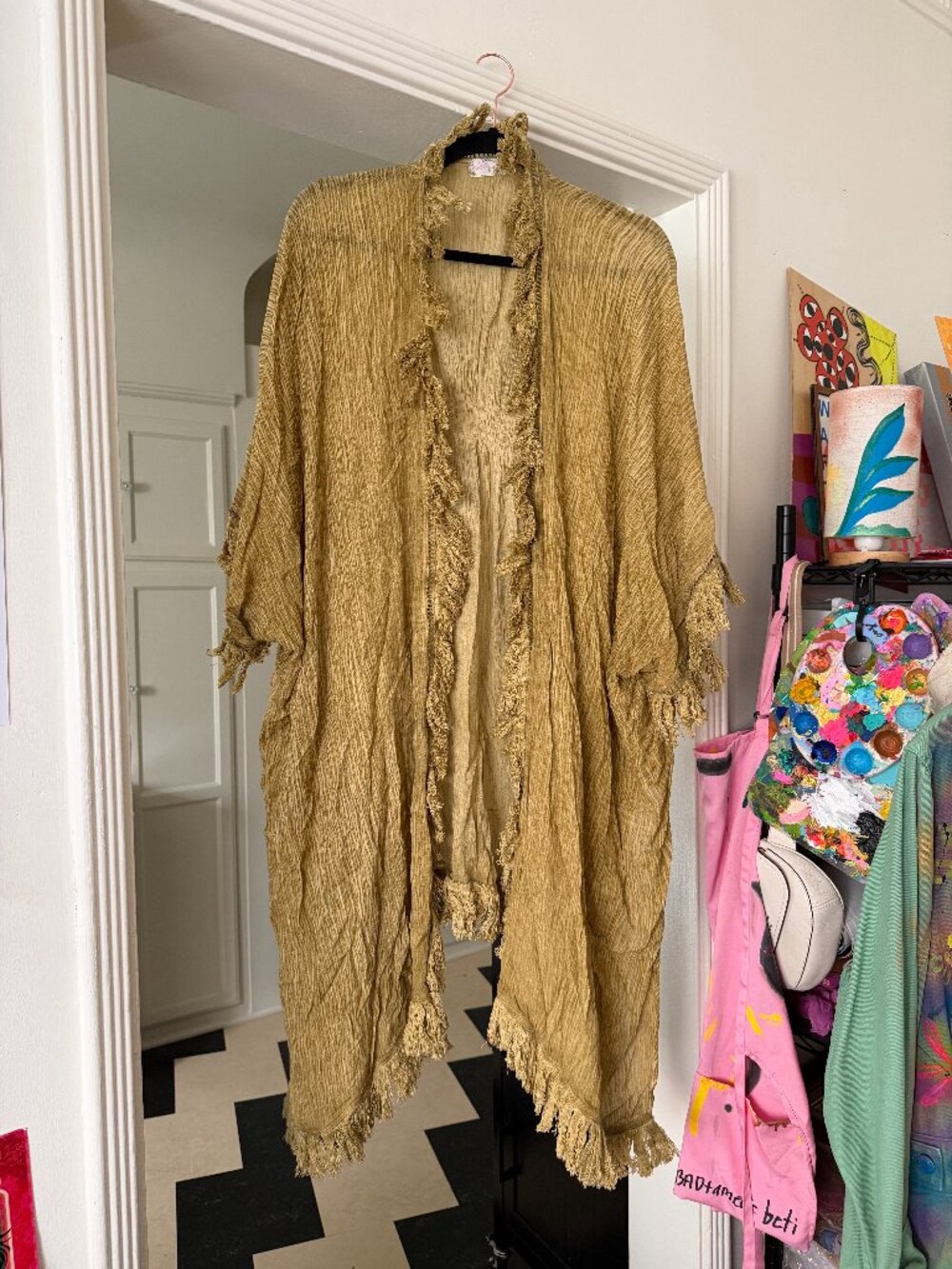 Free People Sun Bleached Fringe Kimono One Size Boho Open Front Plus Friendly